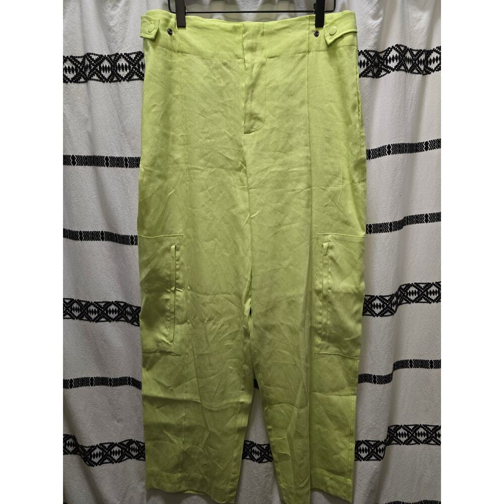 NWOT Jason Wu lime green wide leg high waist cargo linen blend pants large